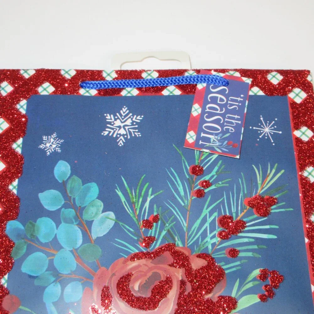 Lot of 3 Pioneer Woman Gift Bag Christmas Holiday Wishful Winter Blue Floral New